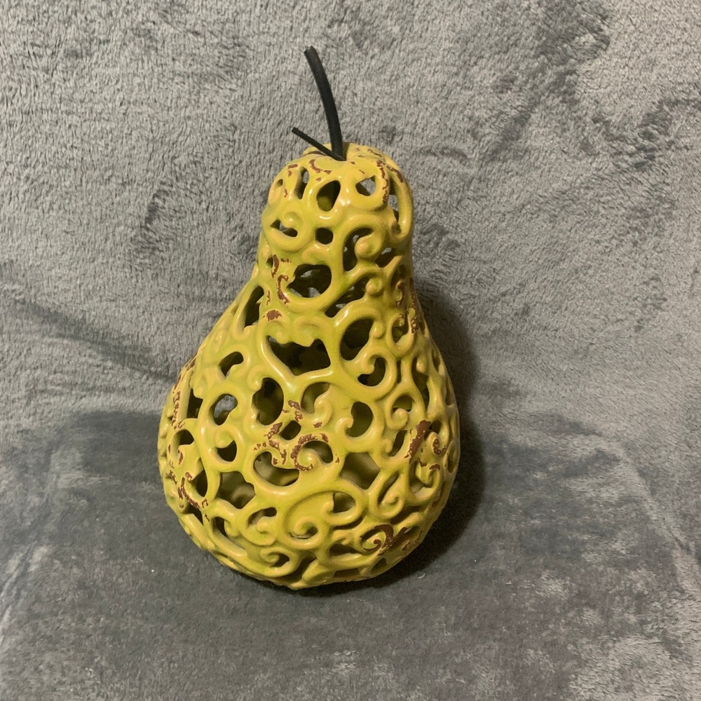 Hobby Lobby Green Ceramic Openwork Scroll Pear Figurine Distressed 5018494